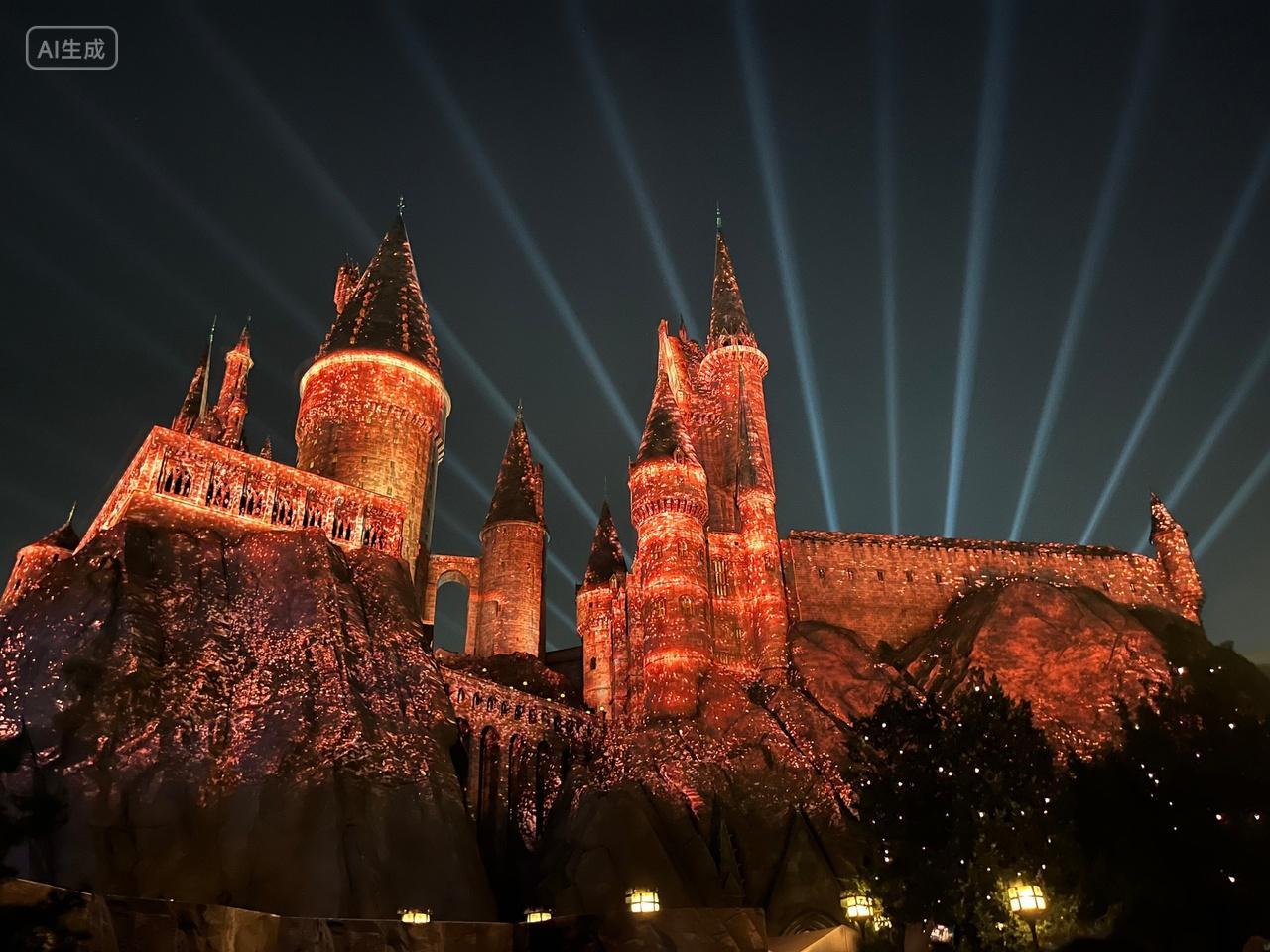 北京环球影城哈利波特魔法世界夜晚灯光秀城堡