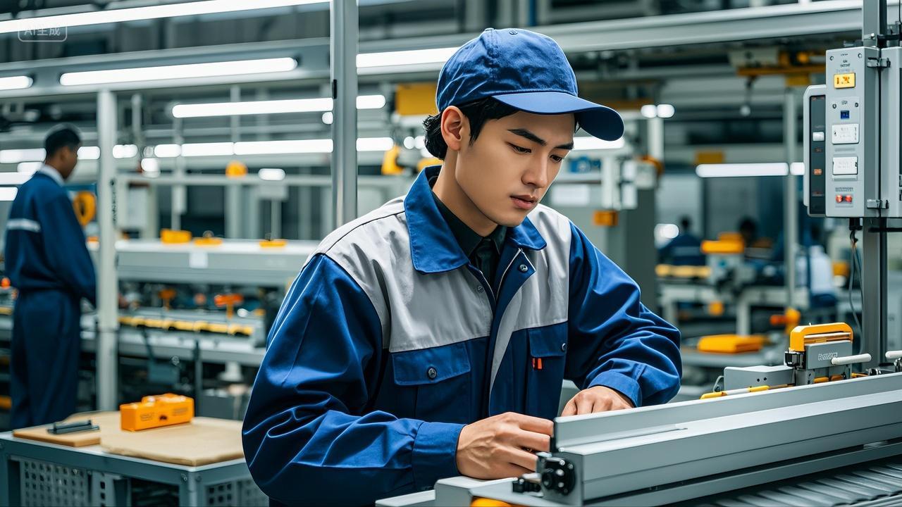 工厂车间流水线工人工作安全生产月