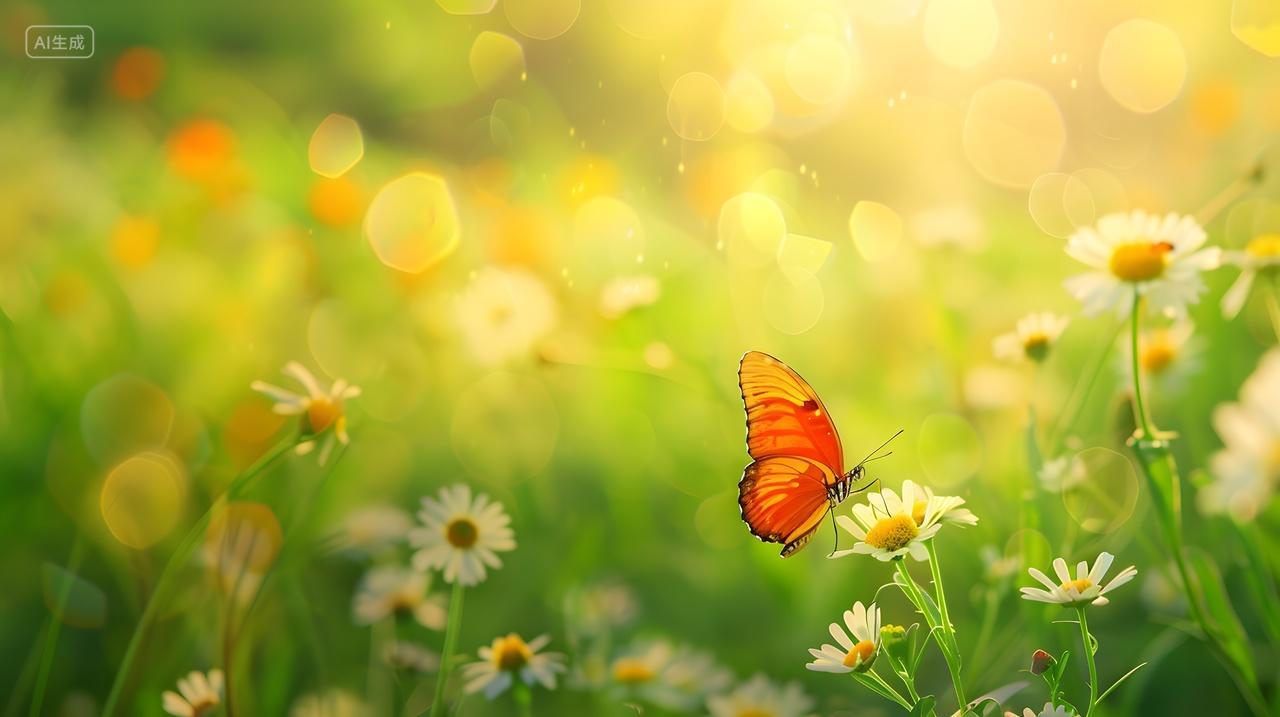 花丛中的橙色蝴蝶风景壁纸