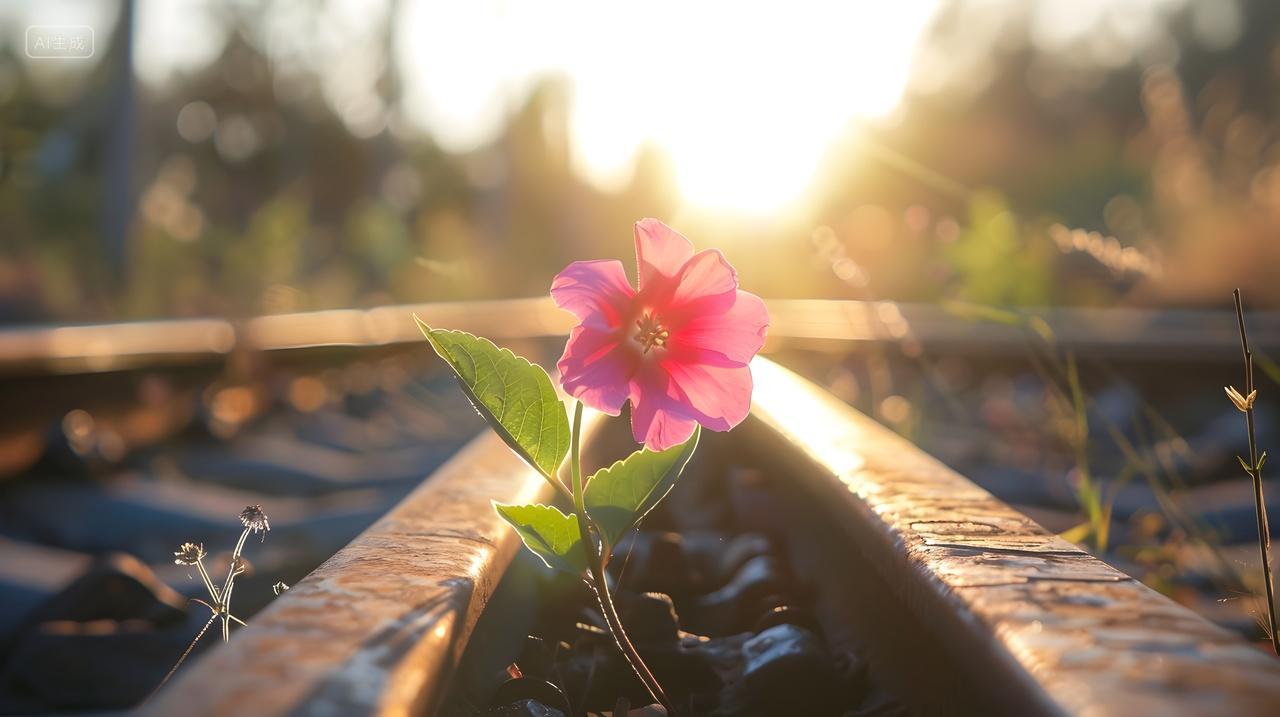 铁轨上的花摄影