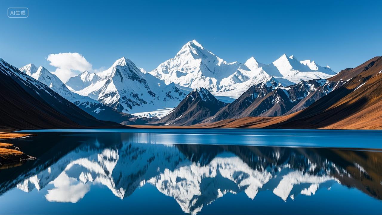 雪山湖泊雪景山峰自然风景旅游宣传壁纸