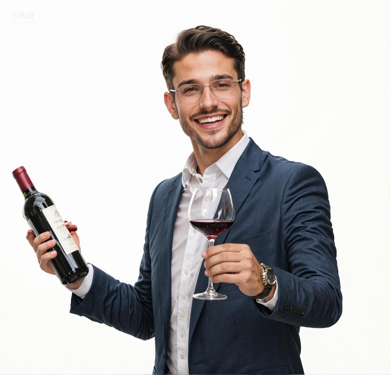 欧美商务西装男模特拿着葡萄酒