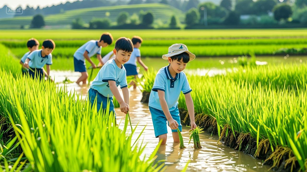 夏日小学生稻田插秧暑期夏令营