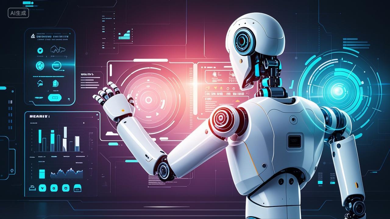 AI智能机器人点击虚拟用户界面科技背景人工智能