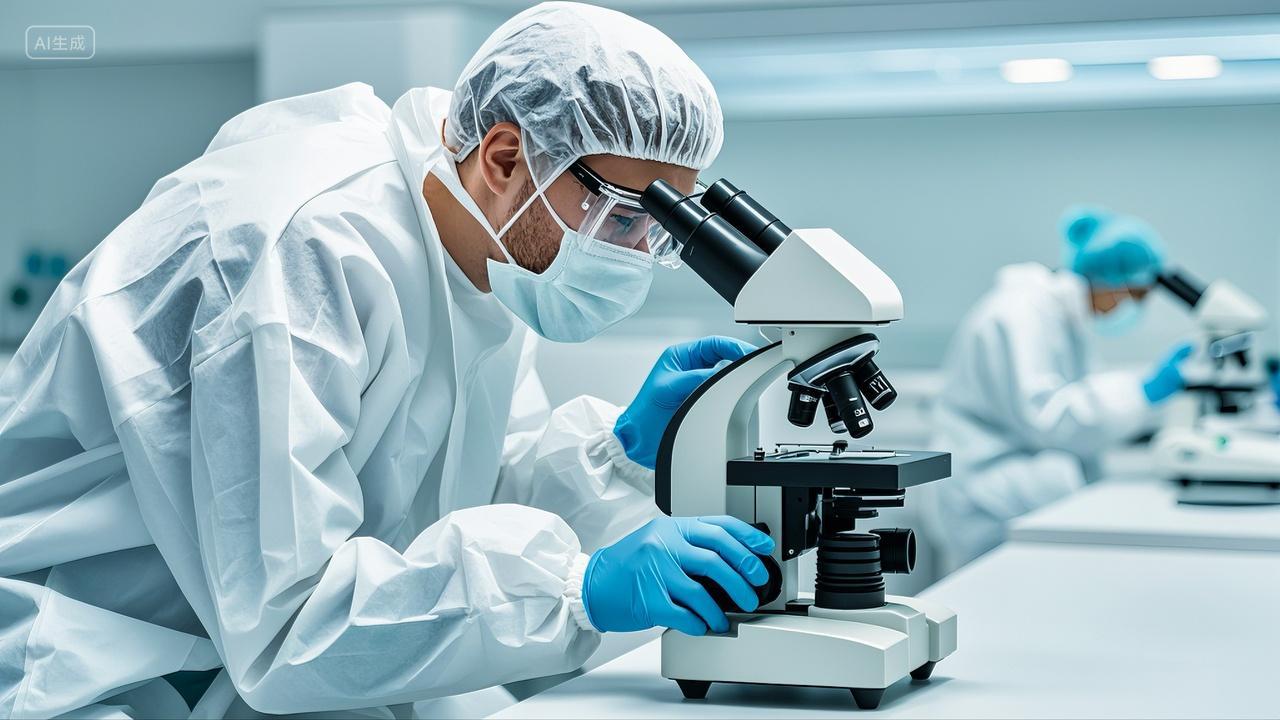 医疗科研人员实验室研究防护服显微镜科研