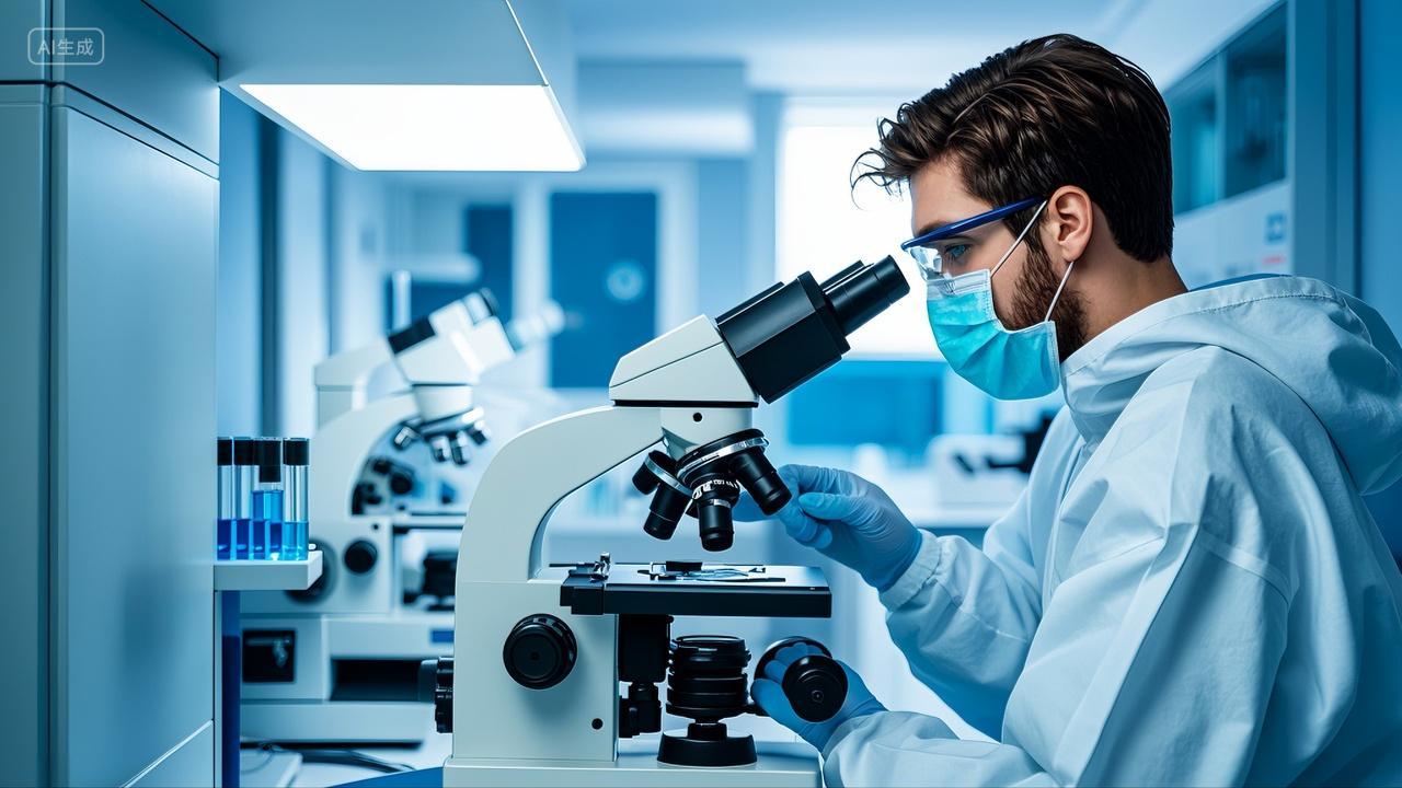 医疗科研人员实验室研究防护服显微镜科研