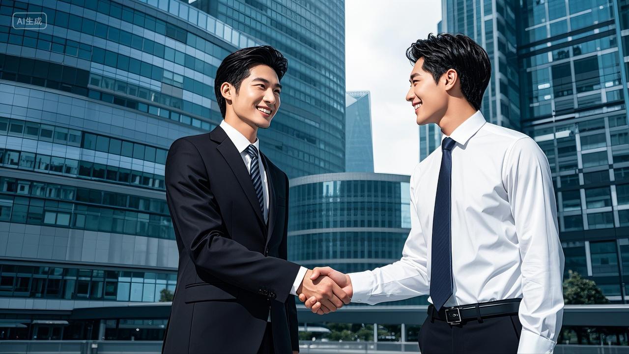 两位商务人士正在握手企业职场合作