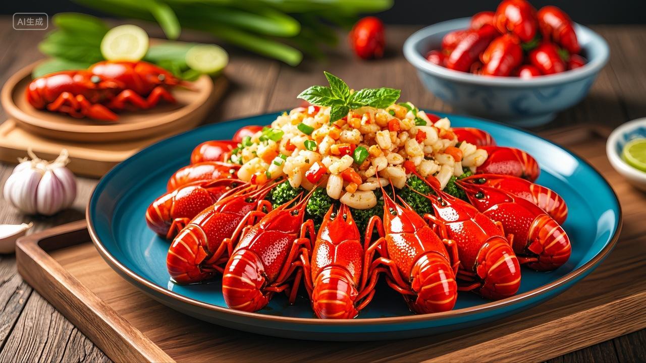 蒜蓉小龙虾餐饮美食海鲜背景