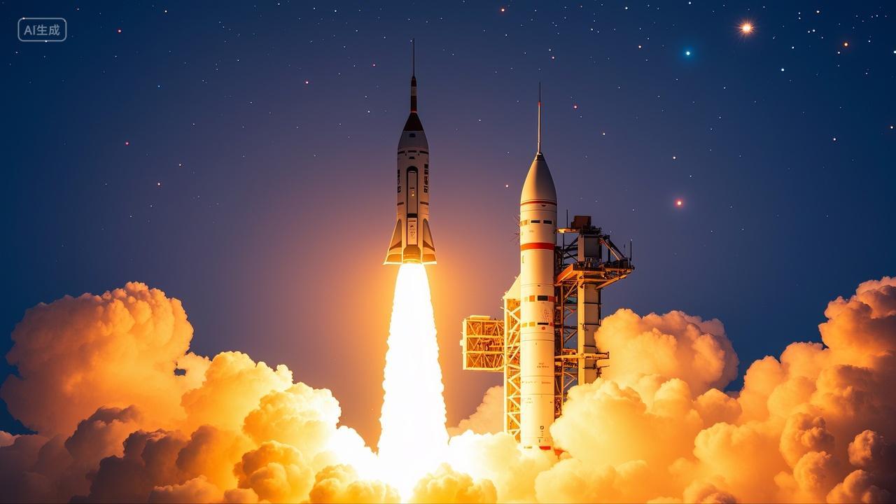 火箭从发射台发射航空航天科技中国发展