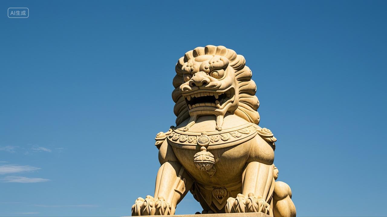 中国石狮子雕像古典建筑建军节素材