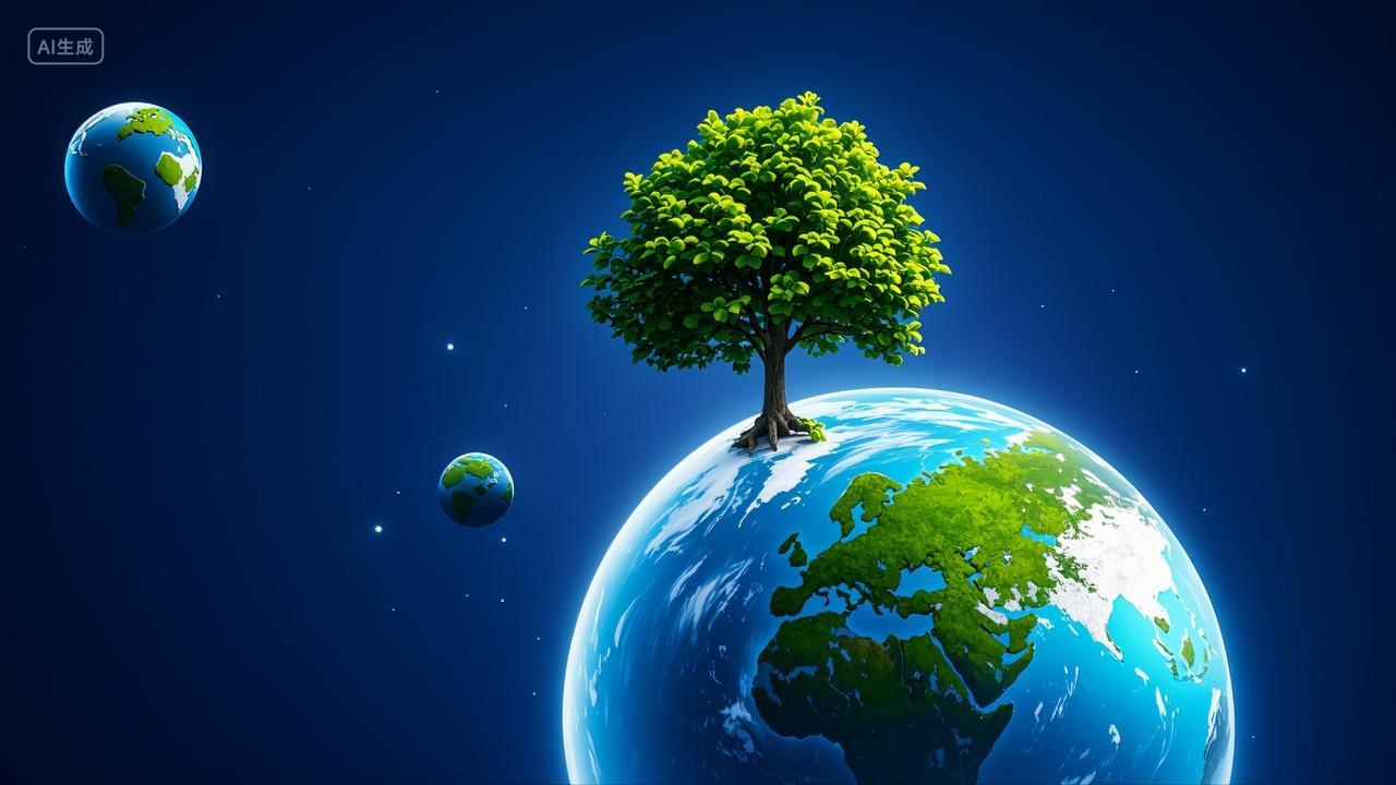 地球上生长出一棵树地球日世界环境日绿色环保