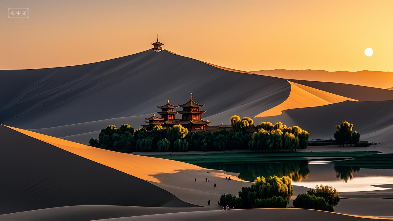 敦煌鸣沙山月牙泉景区风景旅游