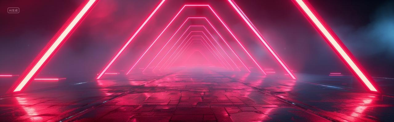 科技素材三角形霓虹灯光形成的空间和通道