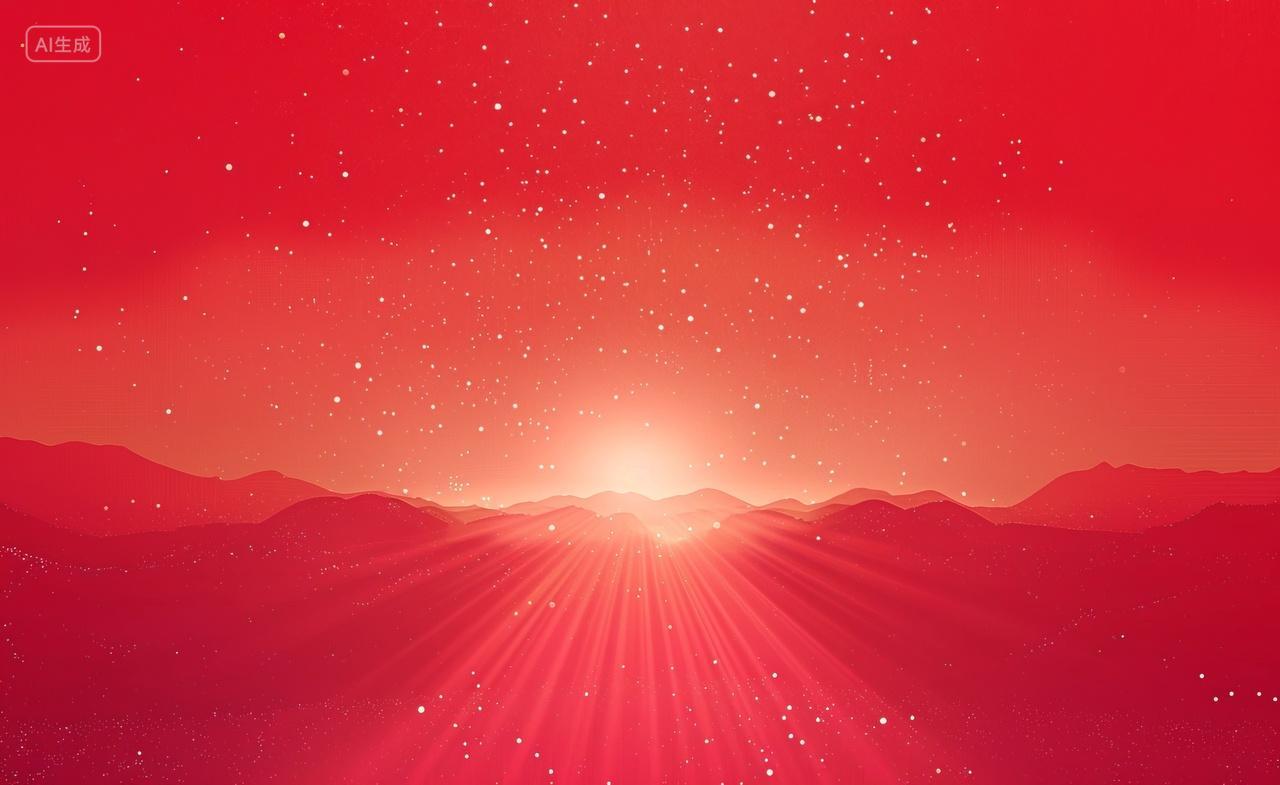 党政背景闪耀着红色光芒的山峰