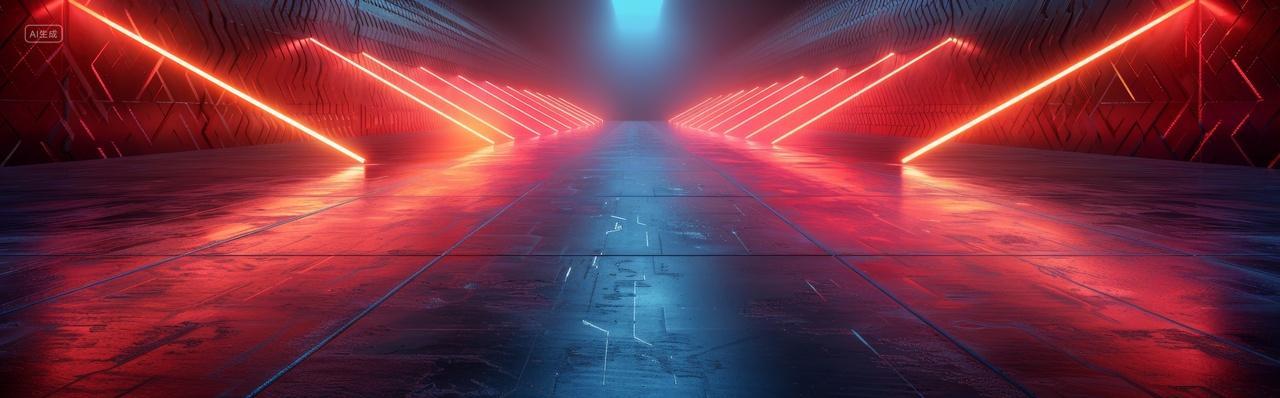 城市空间中的三角形霓虹灯形成的通道