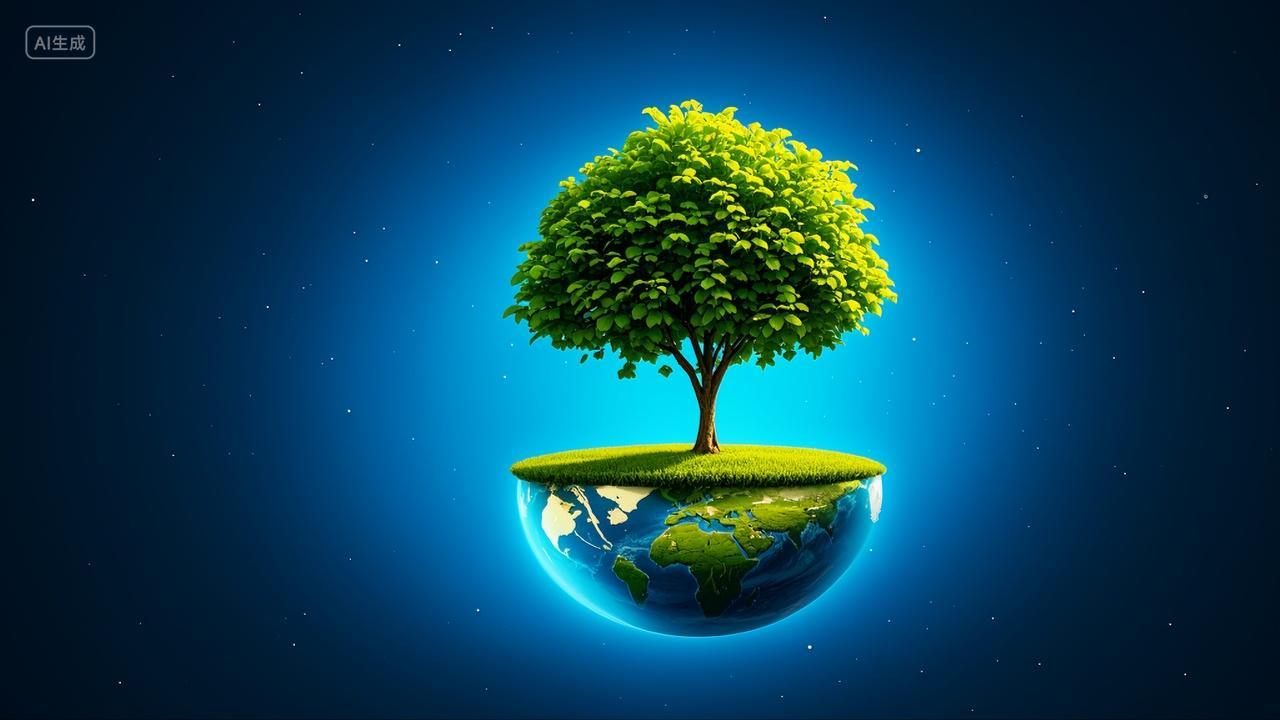 地球上生长出一棵绿色的树地球日世界环境日环保