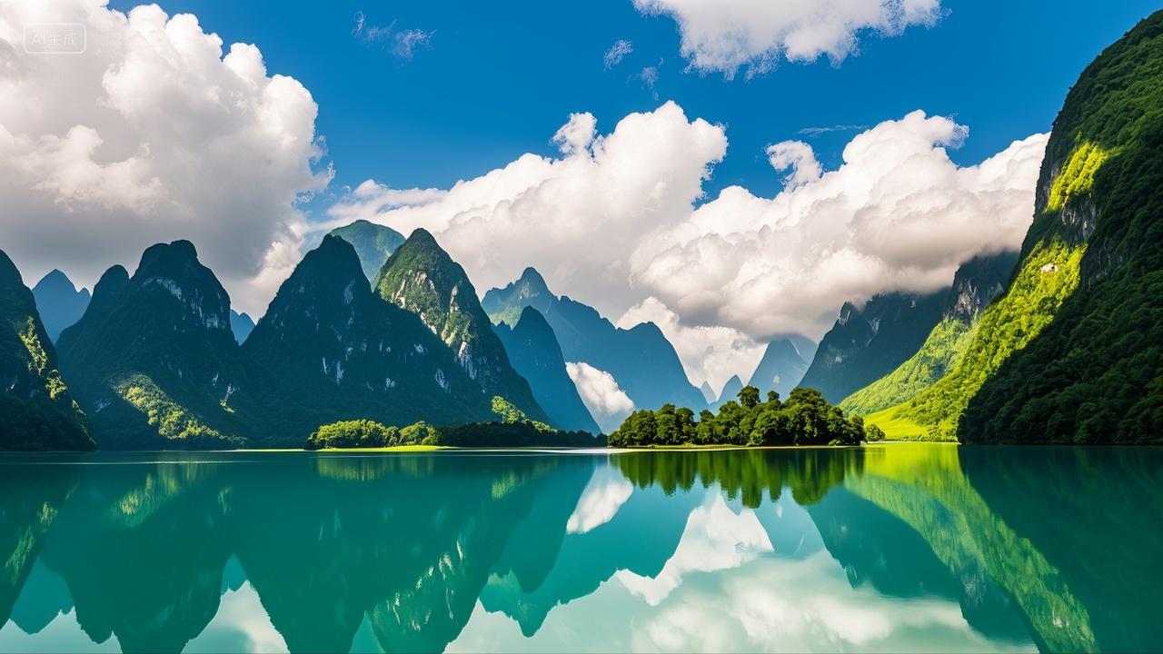 湖面山峰群山风景电脑壁纸广西桂林山水旅游