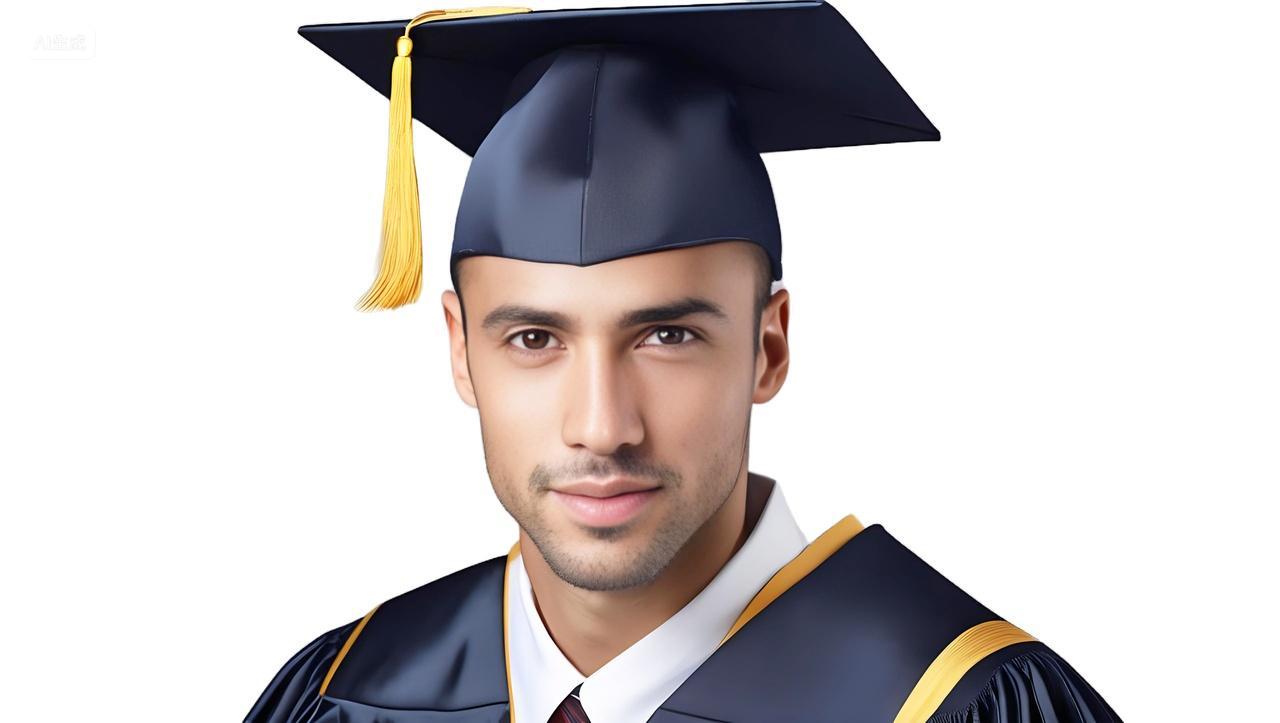 外国男留学生学士毕业礼服毕业大头照