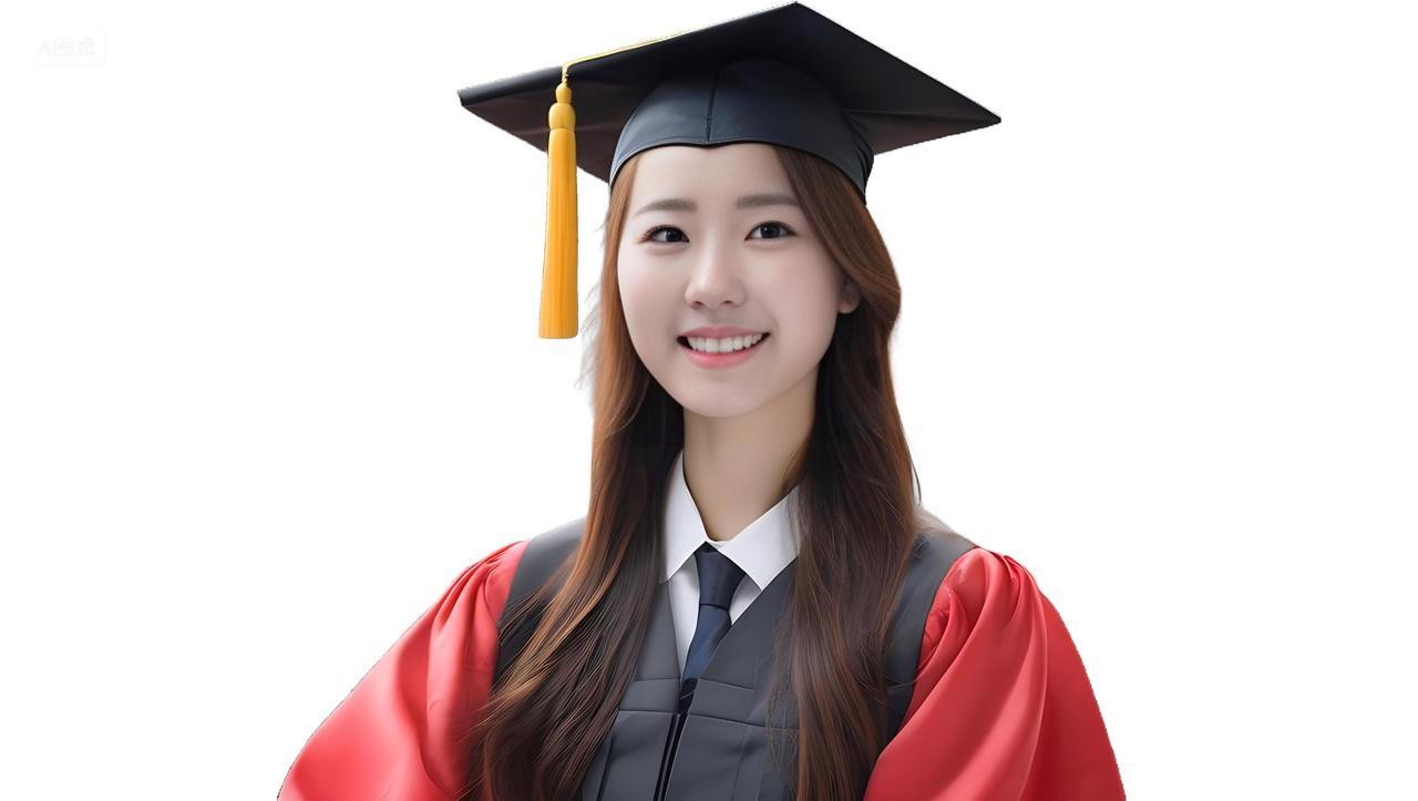 红色学士服漂亮美女毕业照大头相