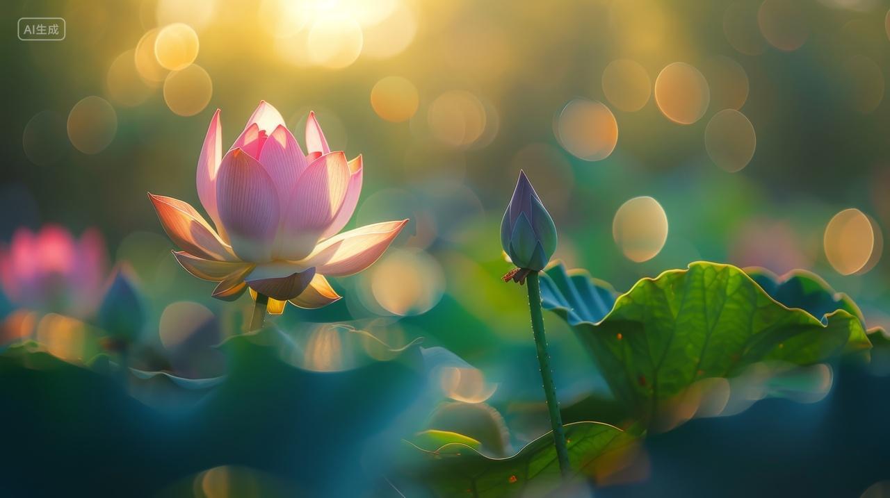 阳光下的盛开的荷花