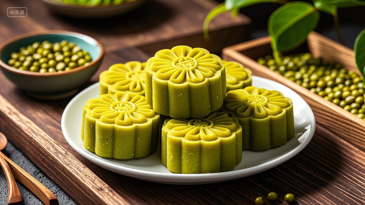 绿豆糕点心零食夏季美食背景