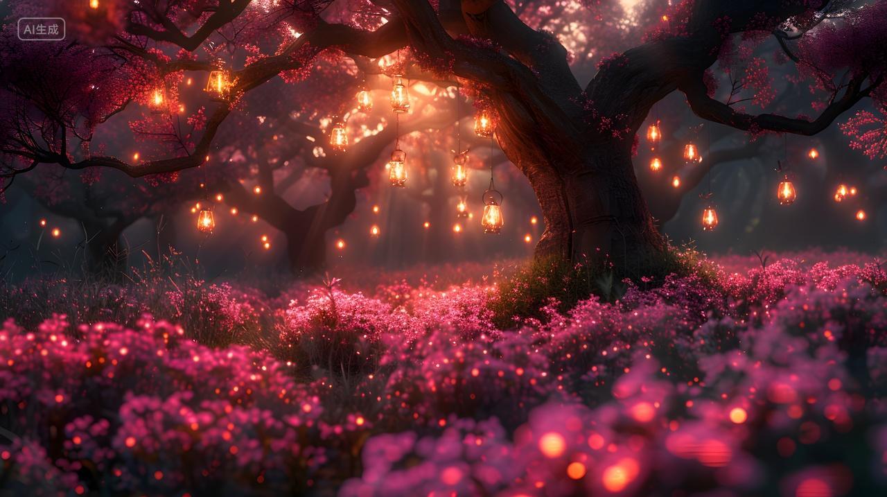 梦幻花海森林夜景壁纸