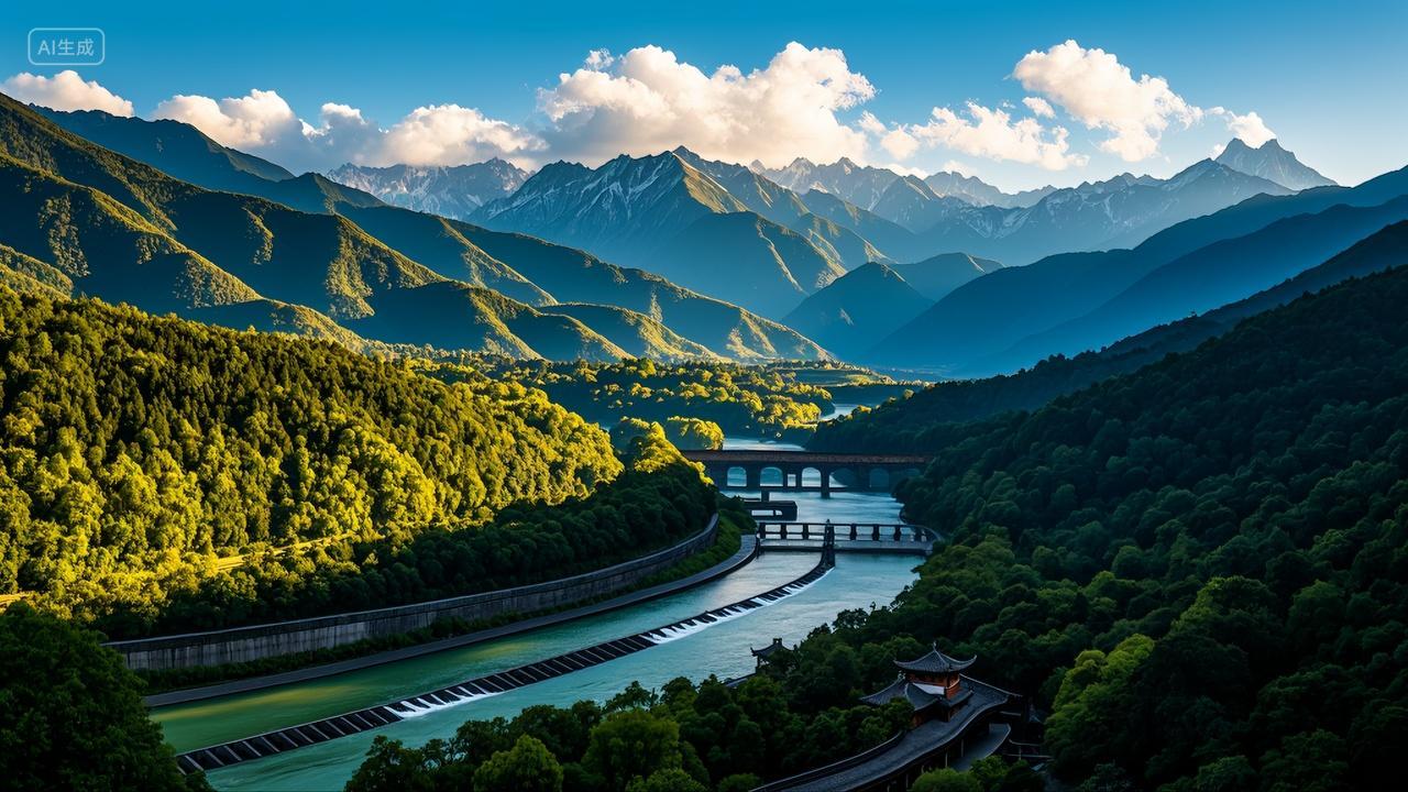 四川成都都江堰水坝青城山风景旅游