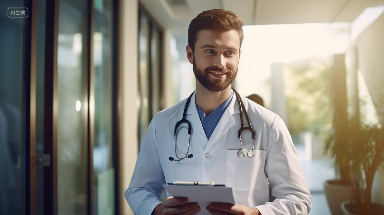 医院里拿着体检表的医生医疗健康