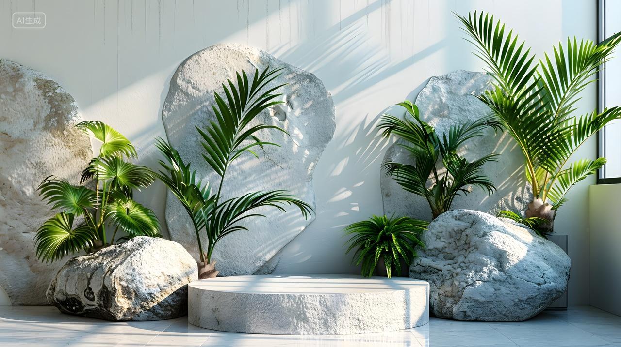 室内绿植与自然石材装饰