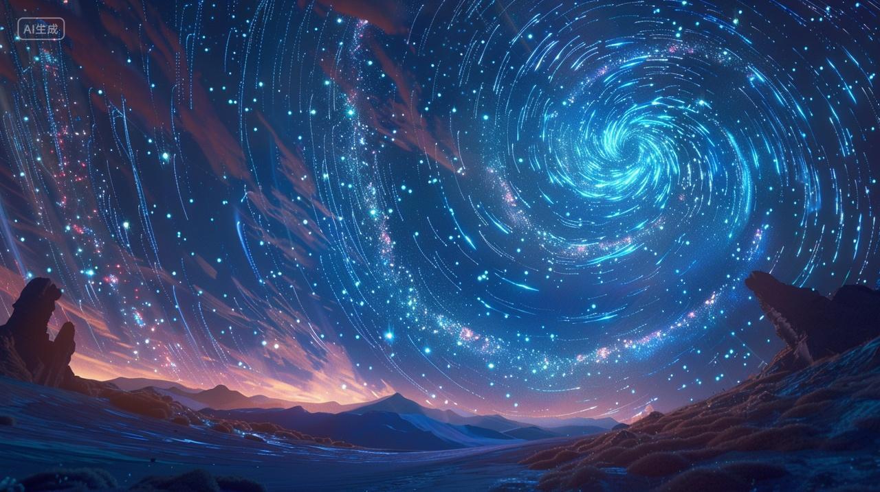 宁静美丽的星空延时温馨浪漫宁静渐变素材插画