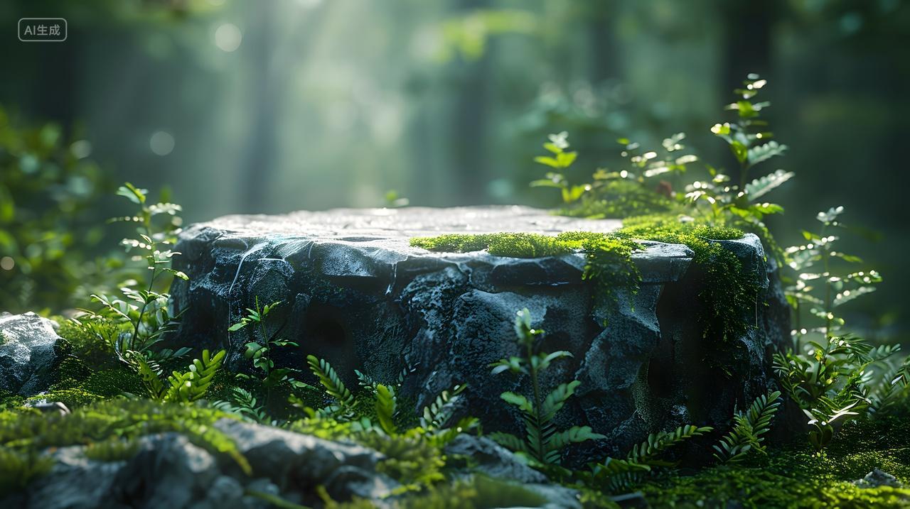 阳光下的森林树桩自然风景