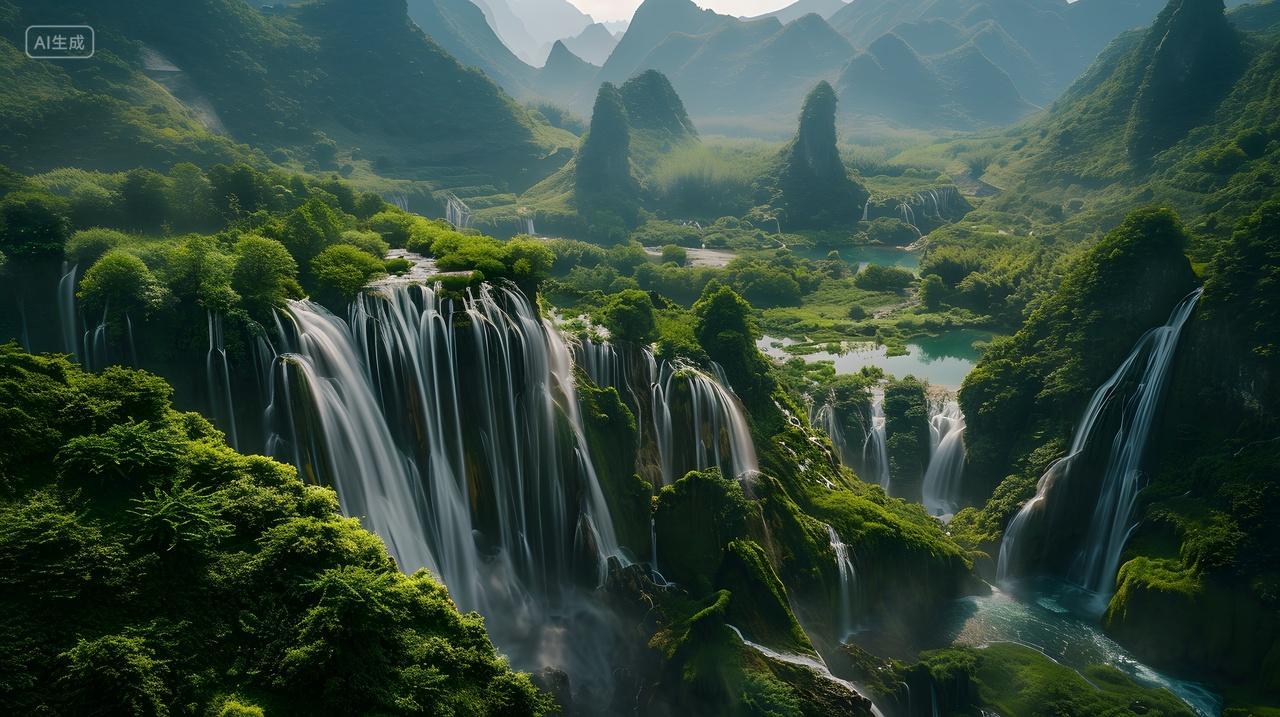 壮丽瀑布群山自然风景壁纸