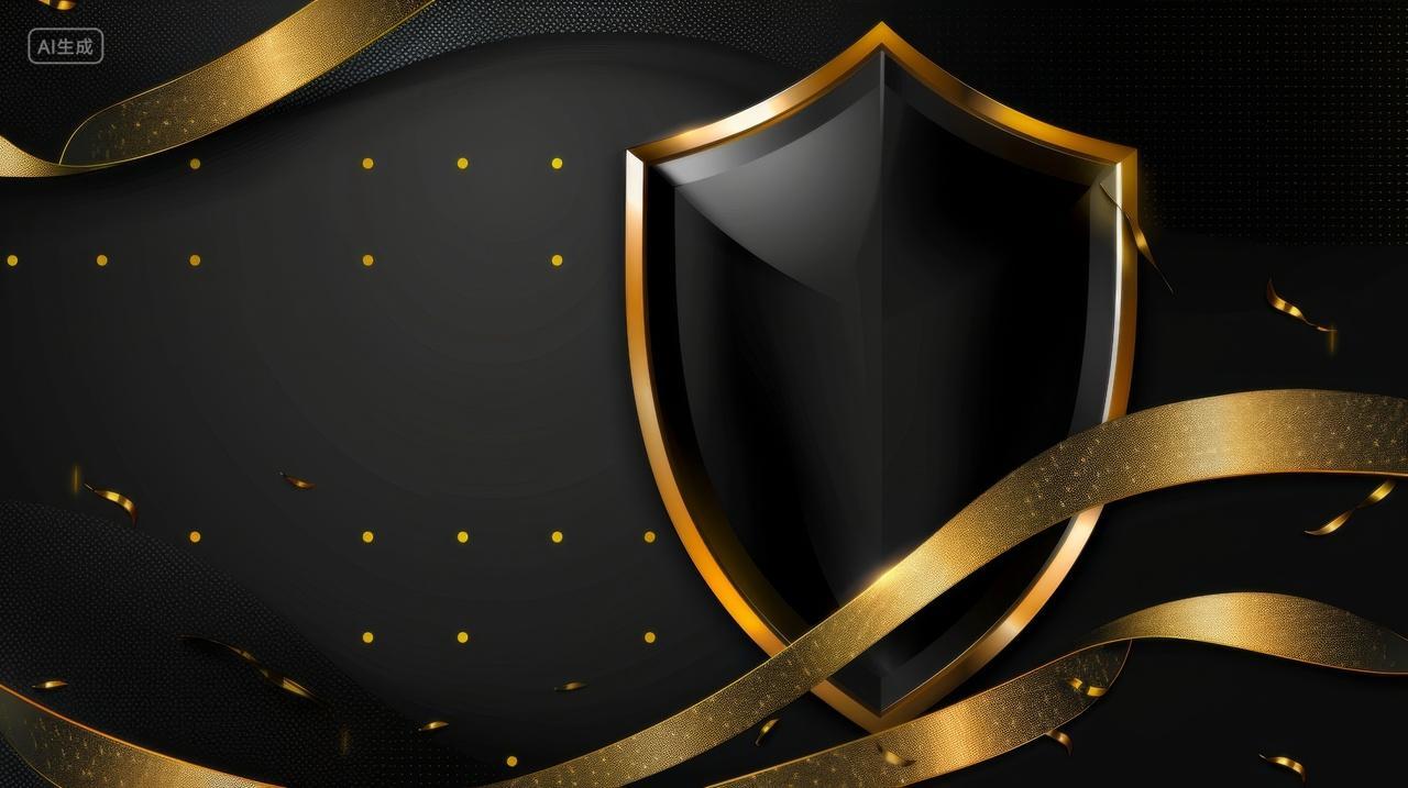 安全宣传插图素材，黑金盾牌和金色丝带