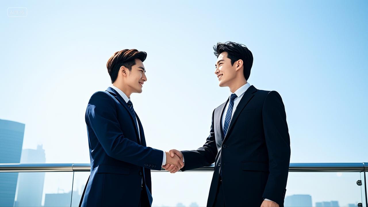 商务人士正在握手合作团结洽谈共赢胜利企业白领职场商务