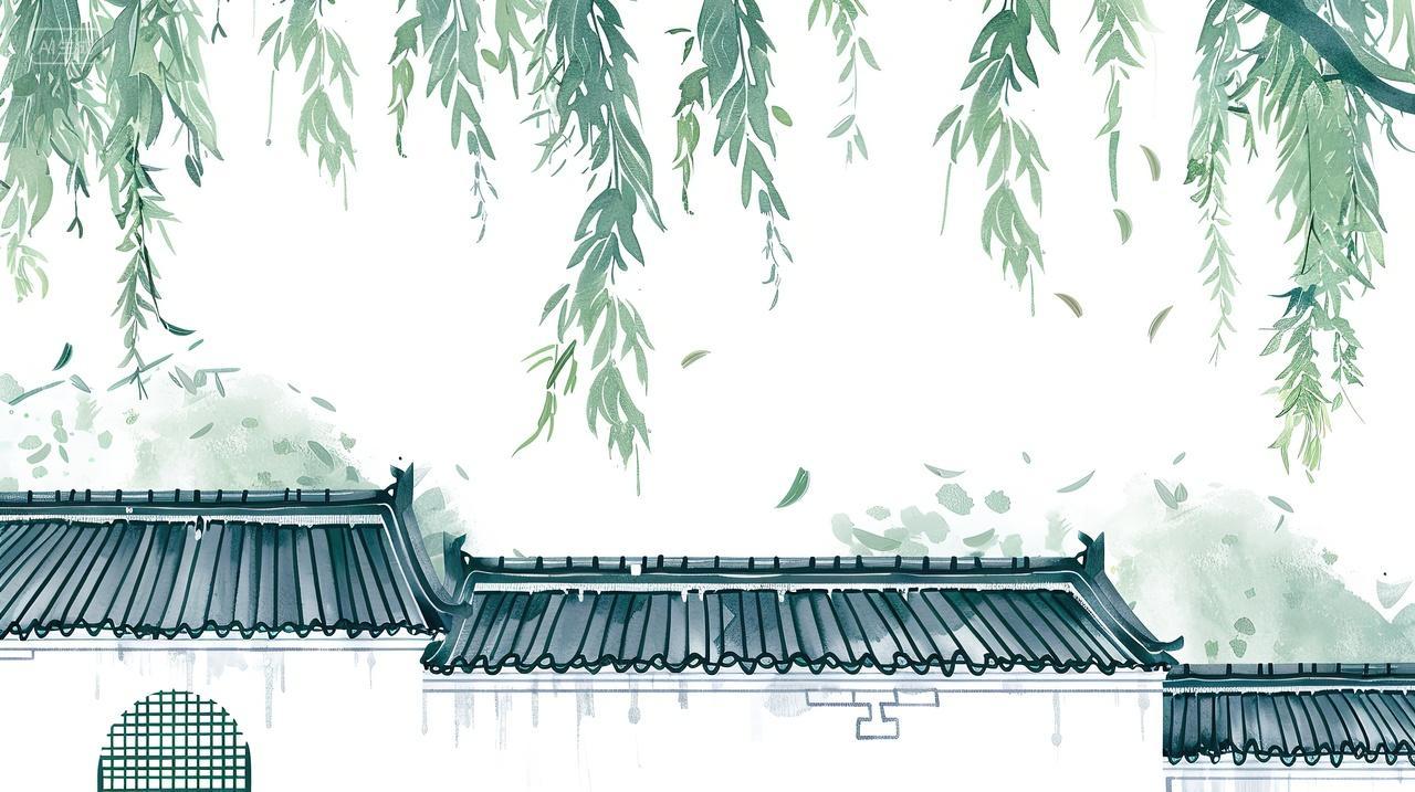 杨柳徽派建筑一角二十四节气小暑背景