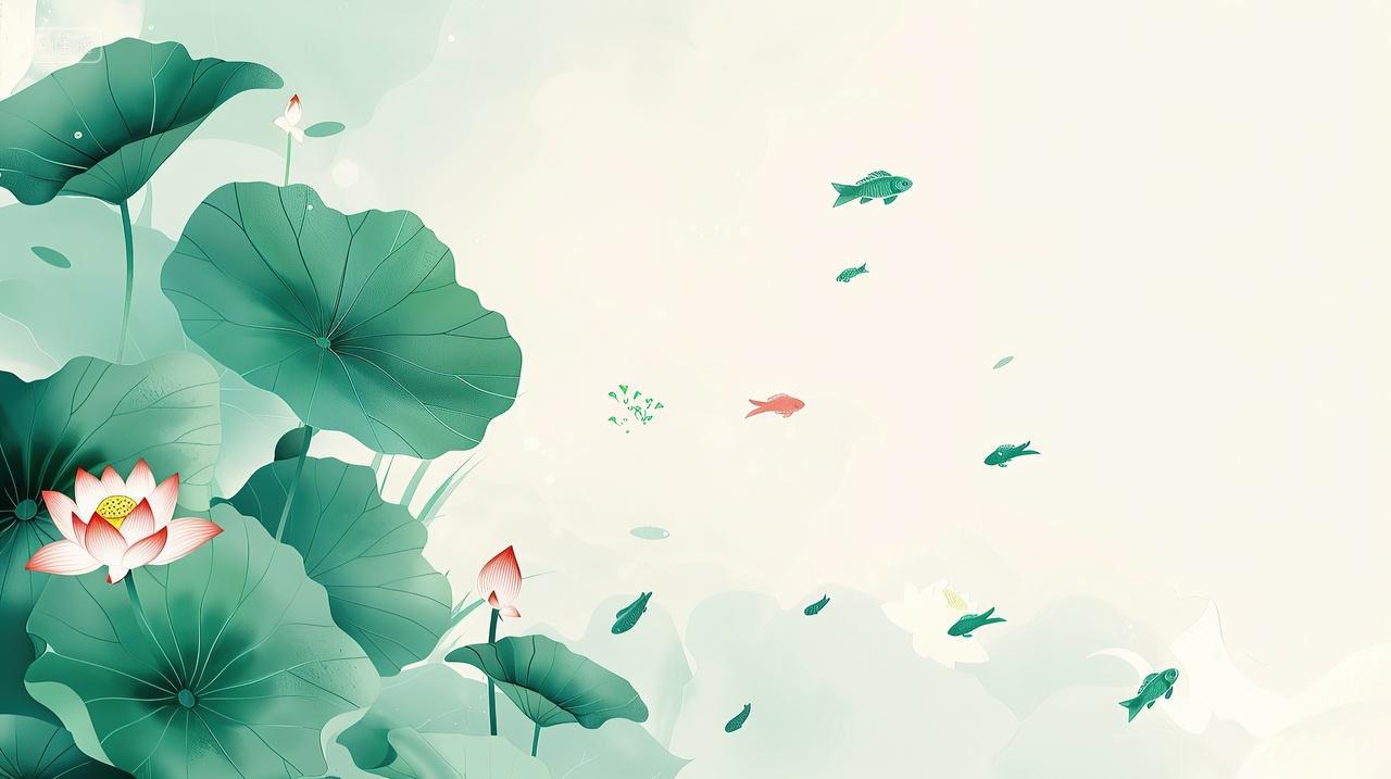 荷花与鱼儿国风水墨节气小暑