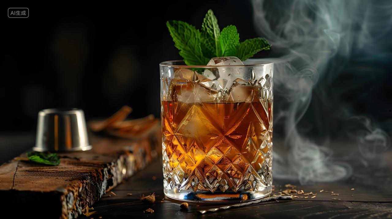 烟熏威士忌鸡尾酒特写静物摄影