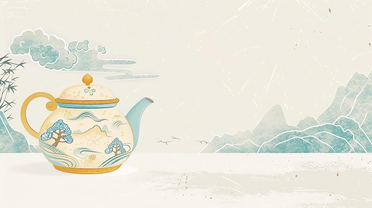 茶壶和山水国风水墨茶文化