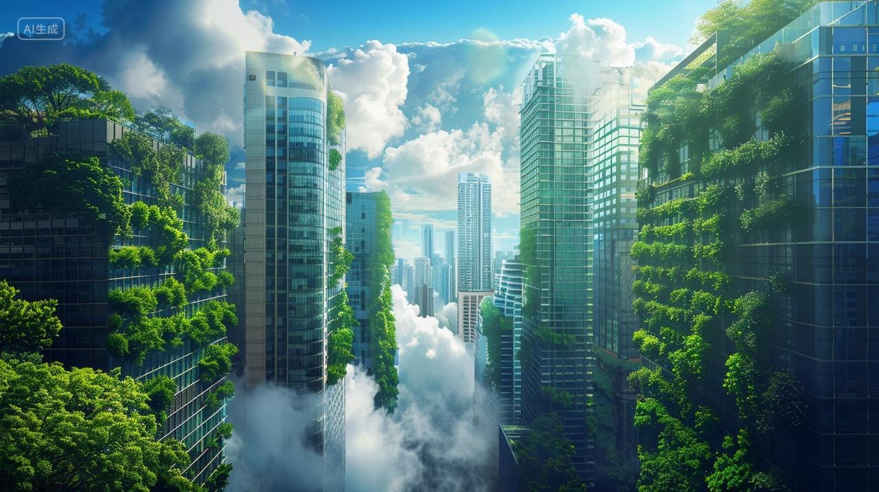 现代城市风景绿色科技智慧城市科技感未来感背景