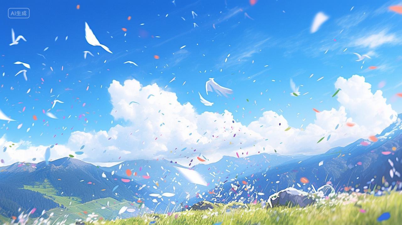 背景柔和草地蓝白云温馨春天