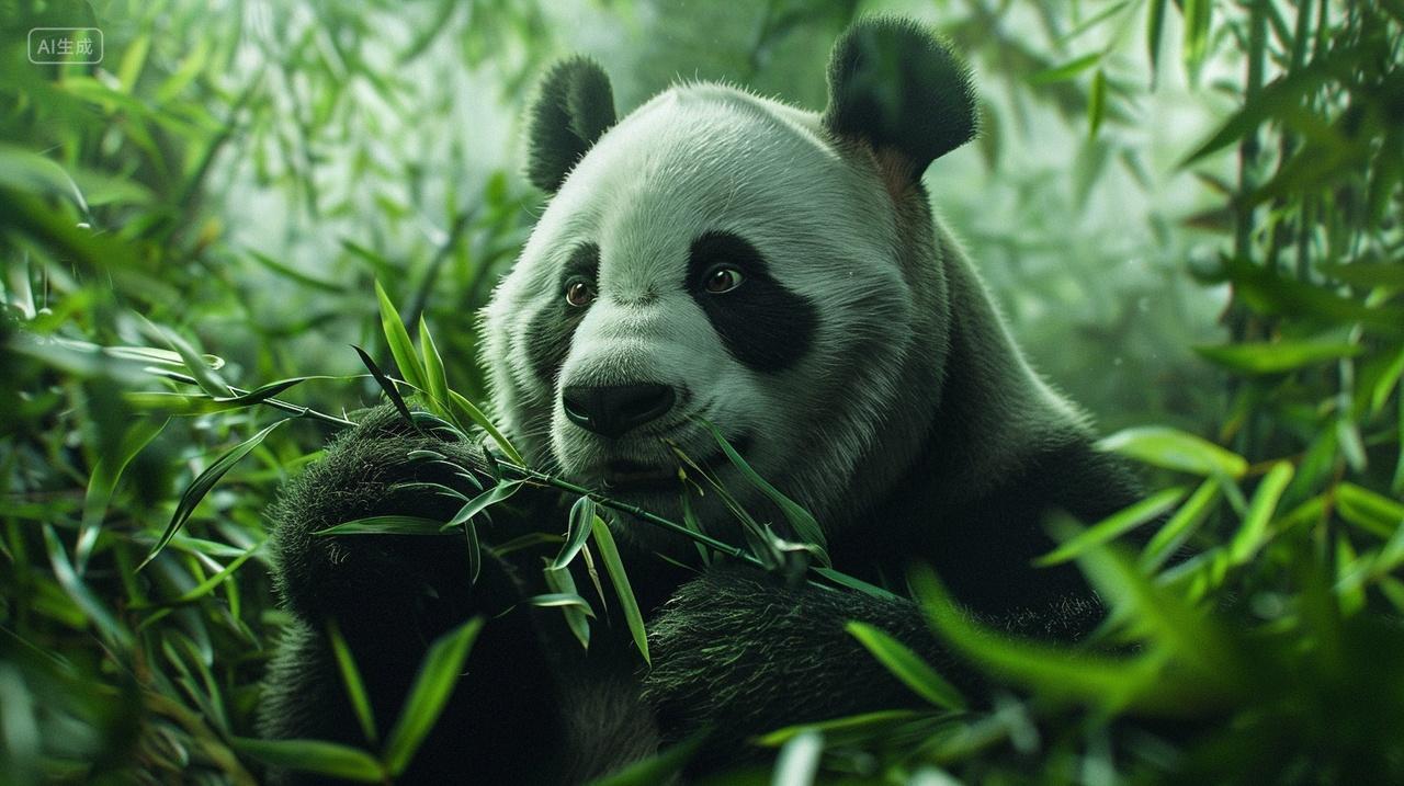 大熊猫悠闲啃食竹子国宝