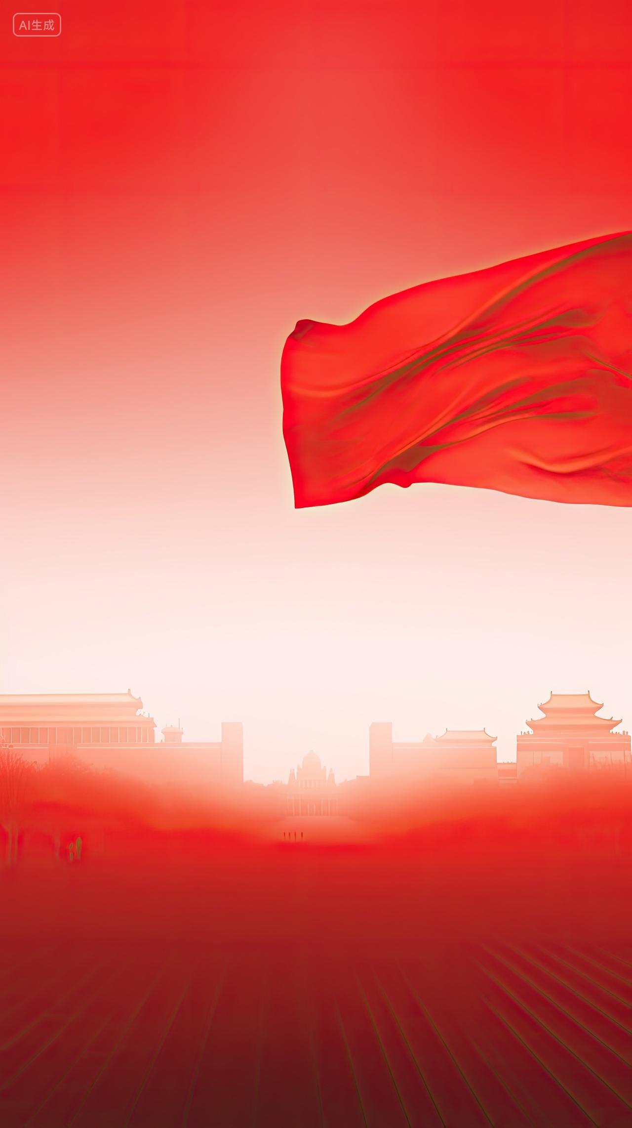 喜庆节日红色渐变和旗帜背景