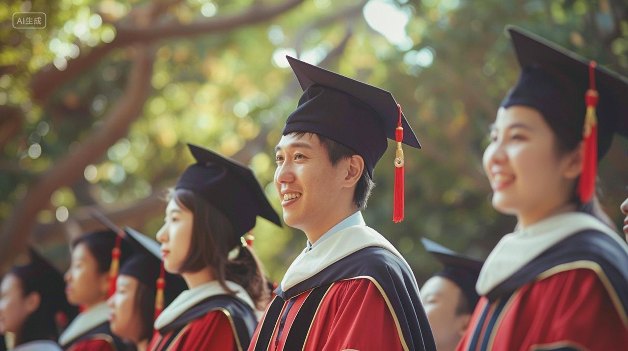 毕业季身穿学士服拍照的大学生