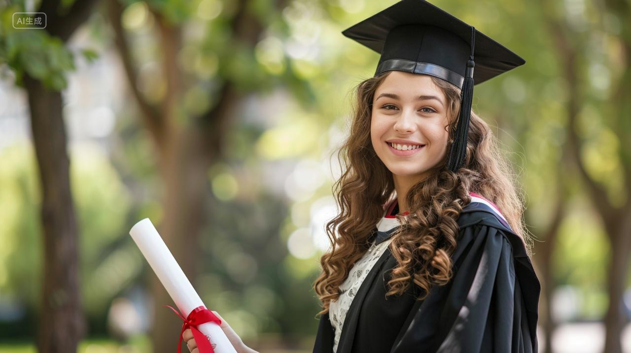 毕业季大学生拿着毕业文凭拍毕业照