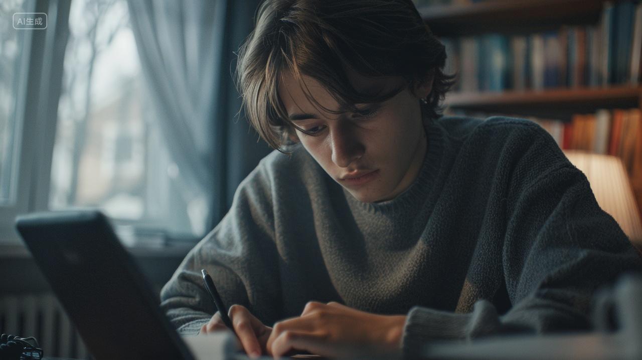 读书日大学生图书馆里认真读书学习看书