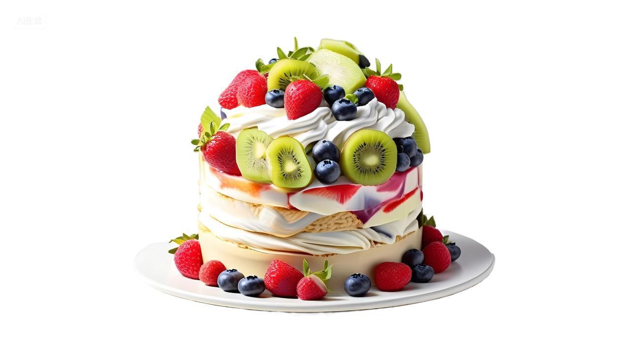 美味可口的猕猴桃草莓水果奶茶千层蛋糕