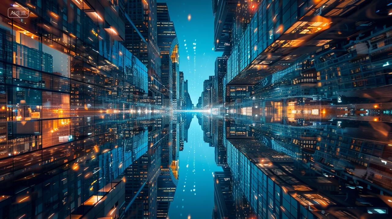 城市夜景高楼大厦霓虹灯科技城市智慧城市互联网科技背景