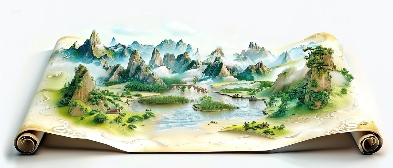 高级简约画卷山水背景