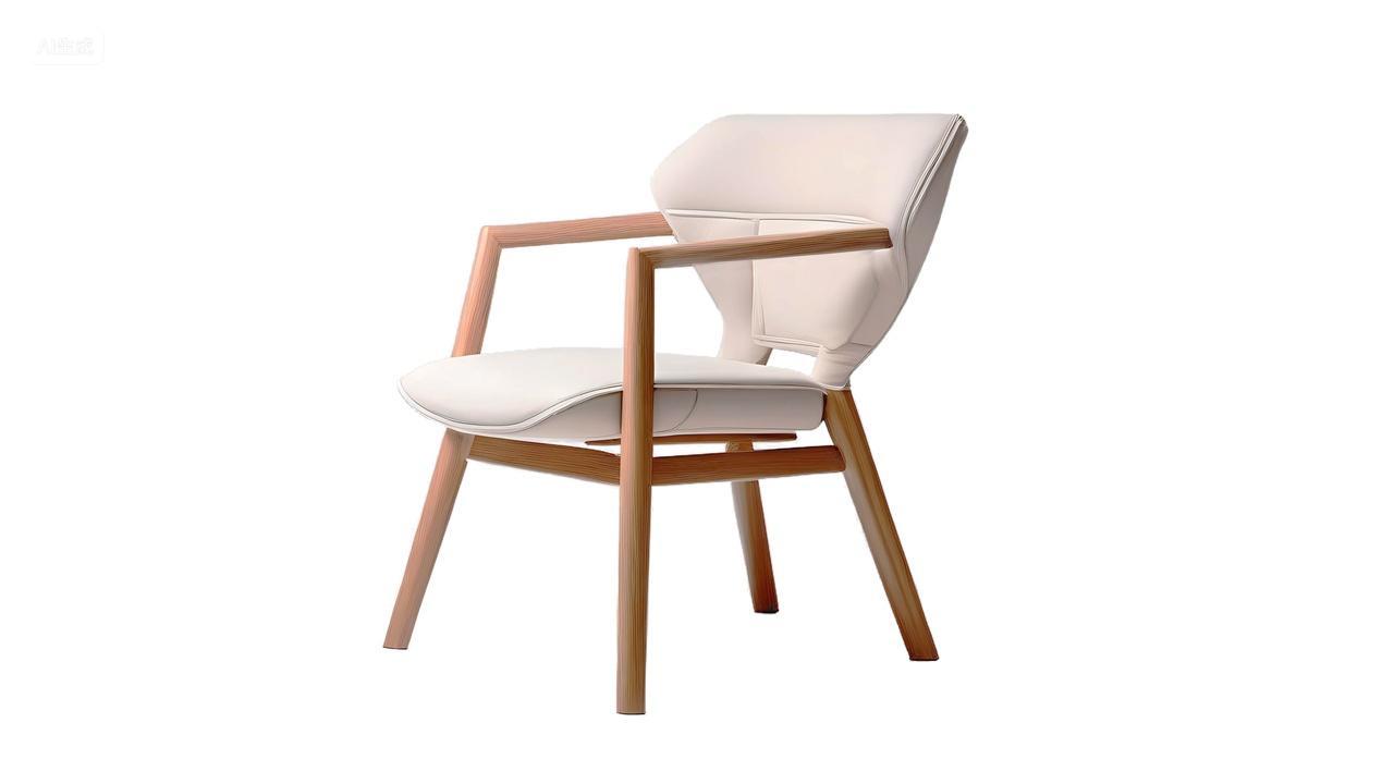 简欧时尚实木真皮扶手椅子白底图片