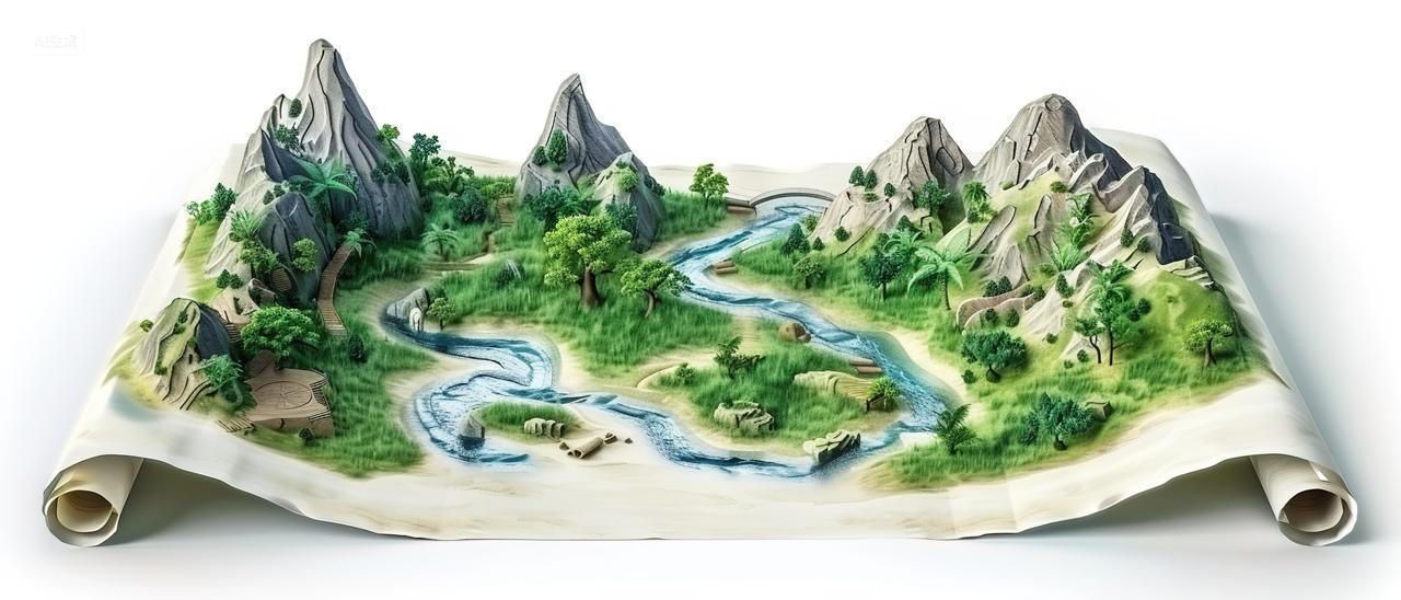 高级简约山水画卷背景